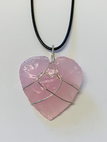 Wire Wrapped Heart Pendant - Rose Quartz