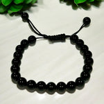 Round Bead Bracelet Black Obsidian Adjustable #1