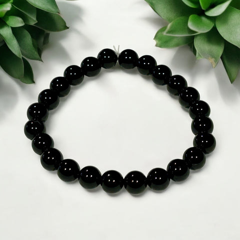 Round Bead Bracelet Black Obsidian #2