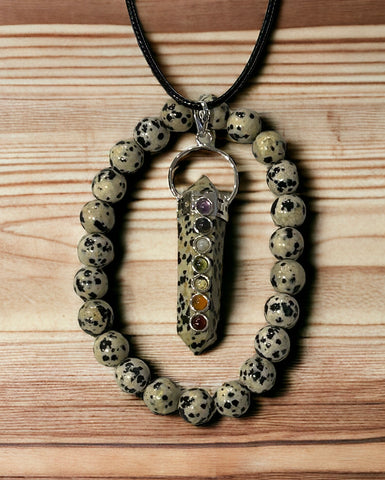 Dalmation Stone Pendant and Bracelet Combo