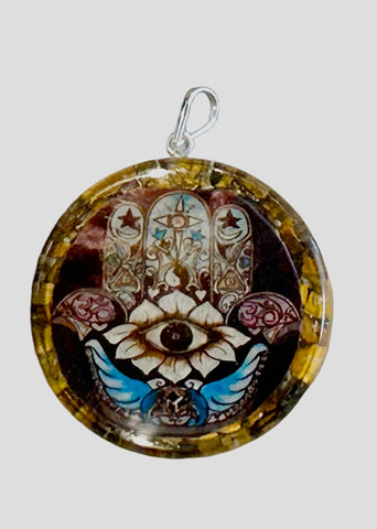 Orgonite Pendant - Hamsa Hand Tigers Eye