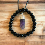 Amethyst Pendant and Black Tourmaline Bracelet Combo #2