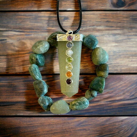 Aventurine Chakra Pendant and Bracelet Combo