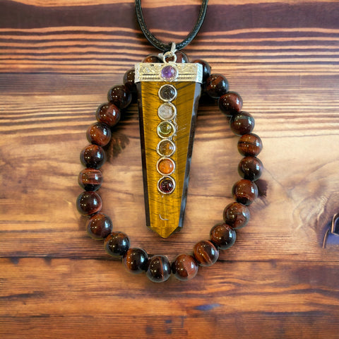 Tiger's Eye Gold Pendant and Mahogany Tigers Eye Bracelet Combo