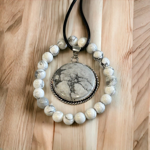 White Howlite Pendant and Bracelet Combo