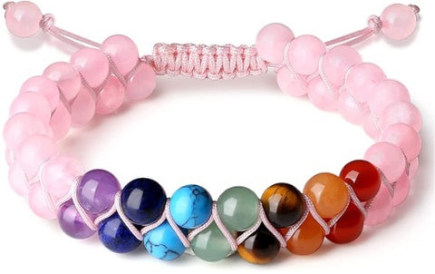 Double Round Bead Bracelet Rose Quartz (Adjustable Cord )