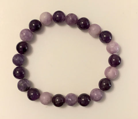 Combo - Round bead Bracelet Amethyst And Lepidolite