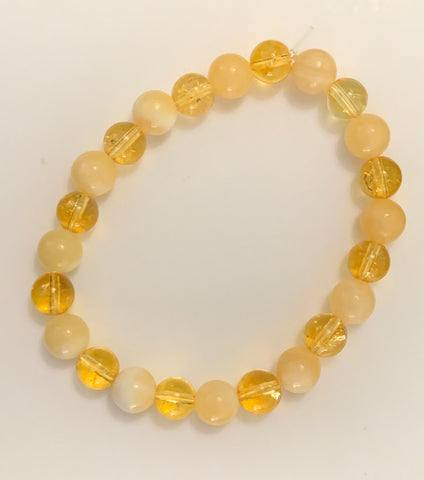 Combo - Round Bead Bracelet Citrine and Yellow Calcite