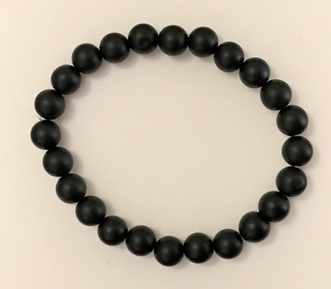 Round Bead Bracelet Black Obsidian Matte