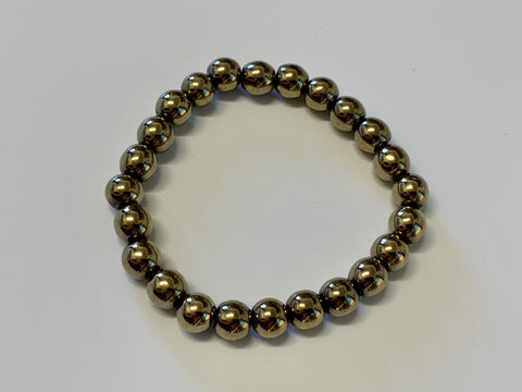 Round Bead Bracelet Pyrite colour Bonded Hematite